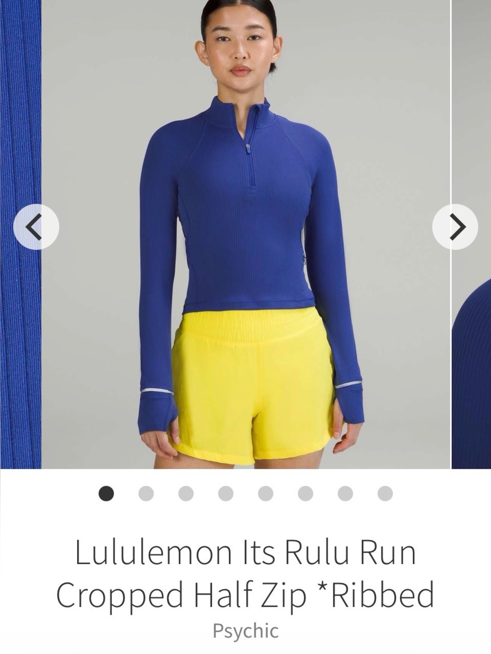 Lululemon It’s Rulu Run Cropped 1/2 Zip Ribbed Top in Psychic Blue